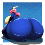 areola armwear big_breasts big_butt breasts butt clothing eyebrows eyelashes eyeshadow female grey_eyeshadow huge_butt hyper hyper_butt legwear makeup nipples red_eyes solo cornchip21 okioppai nintendo pokemon generation_6_pokemon greninja pokemon_(species) 1:1 2019 absurd_res hi_res