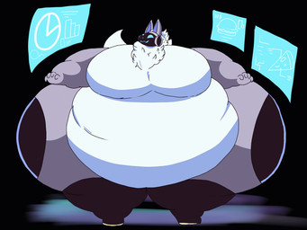 anthro belly belly_jiggle big_belly big_butt big_moobs black_background black_face blue_eyes blue_mouth butt butt_jiggle dipstick_tail front_view grey_body grey_ears huge_belly huge_butt huge_moobs huge_thighs hyper hyper_belly hyper_butt hyper_moobs hyper_thighs jiggling machine male markings moobs morbidly_obese morbidly_obese_anthro morbidly_obese_male multicolored_body neck_tuft no_pupils obese obese_anthro obese_male overweight overweight_anthro overweight_male purple_inner_ear simple_background solo tail tail_markings thick_thighs tuft two_tone_body white_body white_tail_tip adansin xander_(adansin) protogen 2024 2d_animation 4:3 animated cel_shading colored digital_media_(artwork) loop shaded