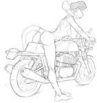 anthro arched_back armor bent_over breasts butt female genitals headgear headgear_only helmet helmet_only innie_pussy looking_back motorcycle motorcycle_helmet nipples pussy side_boob smile solo vehicle lakeslug mammal murid murine rat rodent 2024 monochrome