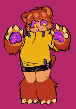 4_claws :3 ambiguous_gender anthro arm_tuft big_claws big_eyes black_bottomwear black_clothing black_shorts bottomwear brown_body brown_fur brown_hair cat_smile chibi claws clothing coat fluffy fluffy_tail front_view fur fuzzy_ooze glowing glowing_eyes hair hotpants hypnotic_eyes leg_tuft liquid_pawpads partially_furred pawpads purple_pawpads purple_tongue raincoat round_ears shirt short_tail shorts simple_background slightly_chubby slightly_chubby_ambiguous slightly_chubby_anthro solo standing sweater tail tan_body tan_skin toe_claws tongue tongue_out topwear tuft turtleneck yellow_clothing yellow_shirt yellow_topwear serafphim nintendo splatoon charlie_(serafphim) bear mammal 2026 full-length_portrait hi_res portrait sketch male_(lore)