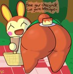 animal_crossing anthro bent_over big_butt bottomless bubble_butt bunnie_(animal_crossing) butt butt_focus choccy_milk clothed clothing english_text female huge_butt inviting klutzatdusk lagomorph leporid looking_at_viewer mammal meme nintendo rabbit solo text thick_thighs