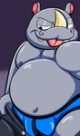 anthro belly bottomwear bulge clothing grey_body horn male navel nipples overweight overweight_male pants smug solo tongue tongue_out underwear undressing chonkymouse tepigfan101 rhocky_the_rhino_(the_big_kids) mammal rhinoceros artist_collaboration hi_res