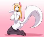 anthro areola big_breasts breasts butt choker clothed clothing female gradient_background jewelry legwear necklace nipples pink_background simple_background solo stockings thong topless underwear matypup jessica_elwood_(character) felid mammal species_request