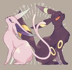 ambiguous_gender black_body black_fur duo fangs feral forehead_gem forked_tail fur gem grey_background looking_at_viewer markings narrowed_eyes paws purple_body purple_eyes purple_fur red_eyes ring_(marking) simple_background sitting star star_symbol tail teeth unusual_anatomy unusual_tail batten12 nintendo pokemon eeveelution espeon generation_2_pokemon pokemon_(species) umbreon 2025 digital_media_(artwork)