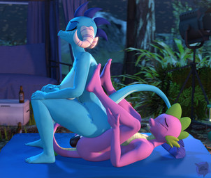 ambiguous_penetration anthro balls biped blue_body breasts detailed_background duo eyelashes eyes_closed female female_penetrated genitals lying male male/female male_penetrating nude on_back penetration penile penile_penetration purple_body reverse_amazon_position sex tail antonsfms friendship_is_magic hasbro my_little_pony mythology princess_ember_(mlp) spike_(mlp) dragon mythological_creature mythological_scalie scalie 3d_(artwork) digital_media_(artwork) hi_res