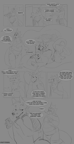 anal anal_knotting anal_penetration animal_genitalia animal_penis anthro anthro_on_feral anthro_penetrated balls bedroom_eyes belly bestiality bottomwear canine_genitalia canine_penis clothed clothing dialogue doggystyle erection feral feral_penetrating feral_penetrating_anthro flaccid from_behind_position genitals group half-closed_eyes hand_behind_head humanoid_genitalia humanoid_penis knot knot_pressing_prostate knotted_penis knotting lying male male/male male_anthro male_feral male_penetrated male_penetrating male_penetrating_male mating_grip mounting narrowed_eyes nude nude_anthro nude_male on_front overweight overweight_anthro overweight_male penetration penile penile_penetration penis penis_in_ass profanity prostate prostate_stimulation scar seductive sex shorts speech_bubble standing tail text thought_bubble topless topless_anthro topless_male trio mintyderg mythology minty_(mintyderg) aquatic aquatic_dragon canid canine canis domestic_dog dragon mammal mythological_creature mythological_scalie scalie 2024 absurd_res comic english_text greyscale hi_res monochrome sketch
