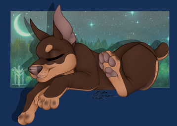 chibi female feral sleeping solo tired thehuntingwolf paizli canid canine canis dobermann domestic_dog mammal pinscher alpha_channel digital_media_(artwork) full-length_portrait portrait