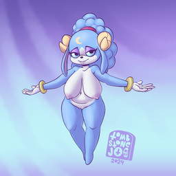 anthro anus areola arms_out big_breasts big_butt biped blob_feet blue_body bracelet breasts butt clothing eyeshadow female female_anthro front_view fur genitals gloves handwear horn huge_breasts jewelry logo long_ears looking_at_viewer makeup mature_anthro mature_female narrowed_eyes nipples nude nude_anthro nude_female pose puffy_hair sagging_breasts simple_background smile solo tasteful_nudity text thick_thighs vulva white_body white_fur wide_hips tombstonejoe sega sonic_dream_team sonic_the_hedgehog_(series) ariem_(sonic) bovid caprine mammal sheep 1:1 2024 alternate_version_at_source artist_logo dated digital_drawing_(artwork) digital_media_(artwork) english_text full-length_portrait hi_res portrait shaded soft_shading