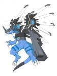 ambiguous_gender blue_body blue_eyes claws cybernetics feral gun_arm machine simple_background solo teeth white_background wings raysaber bandai_namco digimon cyborg darkrizegreymon digimon_(species) dinosaur prehistoric_species reptile rizegreymon scalie theropod 3:4 hi_res