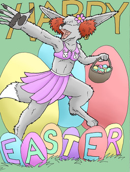 anthro dancing egg female happy holidays pose solo nyghtmar3 easter laura_(nyghtmar3) hi_res pinup