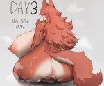 anthro anus big_breasts big_butt bodily_fluids breasts butt duo facesitting female fur genitals hair huge_breasts huge_butt hyper kemono larger_female larger_on_top long_hair macro measurements nipples on_top pussy red_body red_fur red_hair side_boob sitting_on_another size_difference steam sweat tail white_body white_fur utterangle unnamed_fox_(utterangle) canid canine fox mammal 6:5