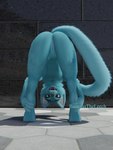 anthro anus bent_over blue_body blue_fur female flat_chested fur genitals happy holding_both_ankles holding_both_legs inner_ear_fluff nude outside public public_exposure public_nudity pussy smile solo tail tail_aside tuft white_inner_ear_fluff wide_eyed bananastheleech kraft_trio felid mammal 3:4 3d_(artwork) digital_media_(artwork) hi_res