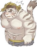 anthro belly blush bodily_fluids clothing genitals kemono male moobs navel nipples overweight overweight_male penis simple_background small_penis solo surprised tears underwear white_background white_body ptcmtr lifewonders tokyo_afterschool_summoners licho_(tas) felid mammal pantherine tiger 2024 absurd_res hi_res