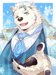 5_fingers black_nose blue_eyes claws fingers fur humanoid_hands kemono male one_eye_closed white_body white_fur hagio_graphy lifewonders tokyo_afterschool_summoners jack_frost_(tas) bear mammal polar_bear ursine 2024 3:4 absurd_res colored hi_res signature