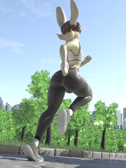 anthro big_butt bodily_fluids bottomwear bra brown_hair bulge bulge_from_behind butt clothing detailed_background femboy footwear hair jogging male pants park plant running scut_tail short_hair short_tail solo sports_bra sweat sweatpants tail tight_bottomwear tight_clothing tight_pants tree underwear peachhqa tyler_(peachhqa) lagomorph leporid mammal rabbit 3:4 3d_(artwork) digital_media_(artwork) hi_res