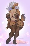 anthro areola big_breasts breasts clothing ear_piercing ear_ring female footwear garter_belt garter_straps genitals high_heels legwear lingerie mature_female nipples piercing pussy ring_piercing shoes solo thick_thighs thigh_highs landysh silver_(ezukapizumu) hyena mammal spotted_hyena