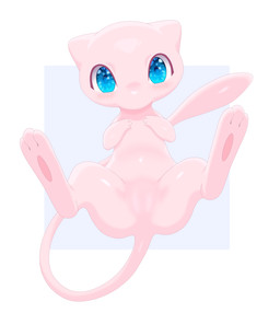 blue_eyes blush border featureless_crotch female feral front_view fur genitals grey_background levitation looking_at_viewer pink_body pink_fur presenting presenting_vulva simple_background spread_legs spreading vulva white_border kurwik nintendo pokemon generation_1_pokemon legendary_pokemon mew_(pokemon) pokemon_(species) absurd_res hi_res