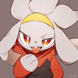 ambiguous_gender anthro bleh brown_background buckteeth long_ears looking_at_viewer red_eyes simple_background solo taunting teasing teeth tongue tongue_out minamo_(pixiv17726065) nintendo pokemon generation_8_pokemon lagomorph mammal pokemon_(species) raboot 1:1 2023 half-length_portrait hi_res portrait signature