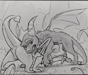 animal_genitalia animal_penis anthro anus bodily_fluids duo erection feet female feral feral_on_feral genital_fluids genitals holding_penis horn licking looking_back male male/female membrane_(anatomy) membranous_wings oral paws penile penis penis_lick precum precum_string sex simple_background tail toes tongue vulva wings wugi activision mythology spyro_the_dragon ember_(spyro) spyro dragon mythological_creature mythological_scalie scalie digital_media_(artwork) hi_res monochrome sketch
