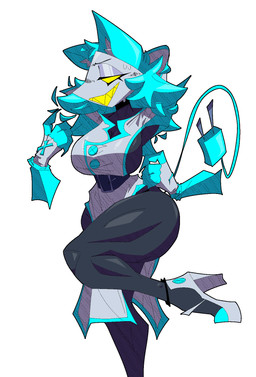 anthro big_breasts blue_hair blue_tail bodily_fluids bottomwear breasts claws clothed clothing curvy_figure dress female footwear hair high_heels hourglass_figure huge_hips huge_thighs machine muscular muscular_thighs no_pupils raised_leg shoes side_boob small_waist smile solo standing sweat tail thick_thighs wide_hipped_anthro wide_hipped_female wide_hips yellow_eyes xexeezy deltarune undertale_(series) tasque_manager darkner felid mammal robot robot_anthro hi_res unavailable_at_source