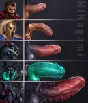 2021 aatrox_(lol) accessory animal_genitalia anthro armor balls beard big_penis canid canine canis chart cock_ring darkin demon facial_hair fangs foreskin fur genital_tattoo genitals ghost gold_(metal) graves_(lol) green_eyes green_penis grey_body grey_fur group hair headgear helmet hi_res horn human humanoid humanoid_genitalia humanoid_penis jewelry league_of_legends male mammal mask mintwo mordekaiser_(lol) mustache mythological_canine mythological_creature mythology pantheon_(lol) penis penis_accessory penis_chart penis_jewelry penis_lineup penis_tattoo portrait pubes red_eyes red_penis riot_games sheath size_difference spirit tattoo teeth thick_penis tight_foreskin translucent translucent_penis undead warwick_(lol) were werecanid werecanine werewolf wolf