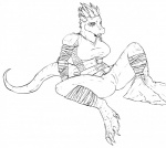 anthro biped bottomless breasts clothed clothing female genitals horn lying non-mammal_breasts pussy solo spread_legs spreading worried eliotak bethesda_game_studios microsoft oblivion the_elder_scrolls edith argonian scalie line_art monochrome