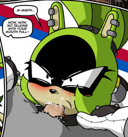 angry anthro blush bodily_fluids clothing cum cum_in_mouth cum_inside dialogue female genital_fluids male male/female open_mouth oral saliva sex smug speech_bubble text topwear realdash idw_publishing sega sonic_the_hedgehog_(comics) sonic_the_hedgehog_(idw) sonic_the_hedgehog_(series) archie_(archiethare) fan_character surge_the_tenrec afrosoricid hare lagomorph leporid mammal tenrec 2025 digital_media_(artwork) english_text hi_res
