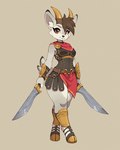 anthro armor cloven_hooves female hooves horn melee_weapon simple_background solo standing sword weapon asimos bovid caprine goat mammal hi_res
