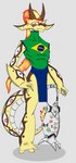 aged_up alternate_species anthro brazilian_flag cybernetic_leg cybernetic_limb fire flaming_tail furrification grey_background hair long_neck looking_at_viewer male multi_eye orange_hair pupils red_eyes simple_background slit_pupils solo tail writing_on_leg yellow_body capotici microsoft minecraft mojang mythology qsmp xbox_game_studios cucurucho_(qsmp) richarlyson_(qsmp) creeper_(minecraft) dragon mythological_creature mythological_scalie scalie full-length_portrait hi_res portrait