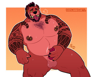animal_genitalia anthro areola arm_tattoo balls barbell_piercing beard bedroom_eyes belly big_muscles big_pecs bodily_fluids breath canine_genitalia chode claws cropped_ears curly_hair ear_piercing ear_ring facial_hair fur genitals glistening gold_(metal) gold_jewelry hair jewelry knot knotted_penis male masturbation mohawk motion_lines musclegut muscular narrowed_eyes nipple_dip nipple_piercing nipples open_mouth open_smile pecs penis piercing red_body red_fur ring_piercing seductive sheath simple_background smile solo sweat tattoo thick_thighs tongue tongue_out tusks underbite conditional_dnp dickarmdaryl dog_daryl_(dickarmdaryl) bird_dog canid canine canis domestic_dog hunting_dog labrador mammal mixed_breed pit_bull pitador retriever 2025 digital_drawing_(artwork) digital_media_(artwork) portrait signature three-quarter_portrait watermark