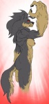 anthro back_muscles big_hair big_hands biped black_claws black_nose breasts brown_body brown_breasts brown_eyebrows brown_face brown_fur brown_tail butt circle_eyebrows claws dark_claws dark_nose eyebrows female fur gloves_(marking) grey_body grey_butt grey_ears grey_face grey_fur grey_hair grey_tail hair long_hair looking_at_viewer markings monotone_breasts monotone_butt monotone_hair multicolored_body multicolored_face multicolored_fur multicolored_tail muscular muscular_anthro muscular_female nipples no_sclera nude pupils red_eyes red_nipples side_boob side_view simple_background small_breasts snout solo tail two_tone_body two_tone_face two_tone_fur two_tone_tail helioture garnet_(helioture) canid canine canis domestic_dog mammal 2012 hi_res model_sheet