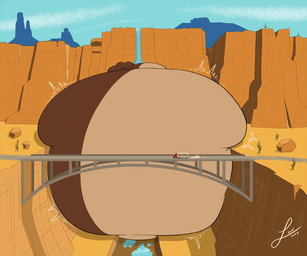 anthro body_inflation bridge desert hyper hyper_inflation inflation liquid_inflation male solo water_inflation waterfall wedged fatlouie looney_tunes warner_brothers road_runner_(looney_tunes) wile_e._coyote avian canid canine canis coyote mammal 6:5 hi_res