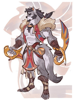 anthro fur grey_body grey_fur hair holding_object holding_weapon male melee_weapon ponytail simple_background solo standing sword tail warrior weapon white_background onionholic canid canine canis mammal wolf