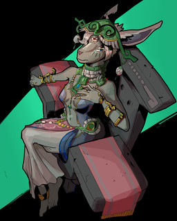 3_eyes anthro barefoot bracelet breasts clothing feet female headgear headwear high-angle_view jewelry multi_eye sitting small_breasts solo double-zr-tap nintendo tears_of_the_kingdom the_legend_of_zelda mineru mammal zonai 4:5 absurd_res hi_res