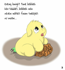 ambiguous_feral ambiguous_gender apricot_(fruit) baby_talk bodily_fluids crying dialogue feral fur green_tail grey_eyes holding_object looking_up monotone_body monotone_fur narrowed_eyes neonate open_mouth sad seed simple_background sitting solo suicidal tail tears text yellow_body yellow_fur young young_ambiguous young_feral carpdime fluffy_pony buttercup_(fluffy_pony) fluffy_pony_(species) mammal digital_media_(artwork) english_text shaded
