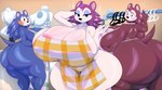 anthro apron big_breasts big_butt blue_body blush breasts brown_body butt clothed clothing female freckles fur group huge_breasts huge_butt makeup nude simple_background smile thick_thighs trio thiccbuns animal_crossing nintendo label_able mabel_able sable_able eulipotyphlan hedgehog mammal absurd_res digital_media_(artwork) hi_res sibling_(lore) sister_(lore) sisters_(lore)