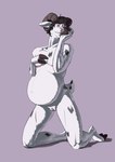 absurd_res andromorph anthro belly big_belly bovid caprine digital_media_(artwork) fur genitals goat hair hi_res horn intersex iowa_(per0xide) mammal nude pregnant pregnant_anthro pussy scar simple_background solo tail trans_(lore) trans_man_(lore) traziel_q