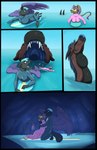 anthro female feral macro male micro open_mouth sea surf surfing vore water wetsuit vorelord mythology canid canine canis dragon mammal mythological_creature mythological_scalie scalie wolf comic hi_res