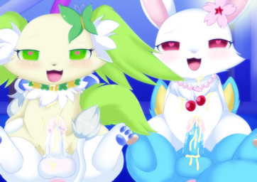 after_sex afterglow anthro anus balls big_tail blue_body blue_fur bodily_fluids brown_nose butterfly_(accessory) cherry_blossom cherry_charm cowgirl_position cum cum_on_balls cum_on_belly cum_on_body cum_on_face cum_on_own_balls cum_on_own_penis cum_on_penis cum_on_self dim_lighting dwarfism ear_tuft erection female female_on_top flower from_front_position fur genital_fluids genitals green_body green_ears green_eyes green_fur green_tail grey_mane group hand_on_leg happy heart_eyes heart_pupils heart_symbol humanoid_genitalia humanoid_penis jewelry male male/female male_on_bottom mane multicolored_body multicolored_fur neck_tuft necklace on_bottom on_top parallel_sex partner_swap pawpads penis pink_jewelry pink_necklace pink_nose plant prunus_(flower) red_eyes semi-anthro sex shortstack smile tail tuft two_tone_body two_tone_fur vaginal_fluids vaginal_fluids_on_penis vulva white_body white_fur yellow_body yellow_fur plushcrochet jewelpet sanrio sega_fave aussie_(aussieafterdark) granite_(jewelpet) peridot_(jewelpet) ruby_(jewelpet) canid canine canis domestic_dog felid fox hare japanese_hare lagomorph leporid lion mammal pantherine papillon toy_dog absurd_res hi_res