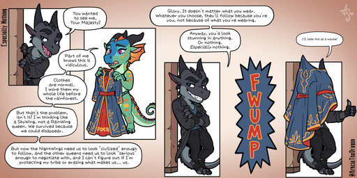 anthro clothing female male arkciathedragon mythology wings_of_fire deathbringer_(wof) glory_(wof) dragon mythological_creature mythological_scalie nightwing_(wof) rainwing_(wof) scalie hi_res