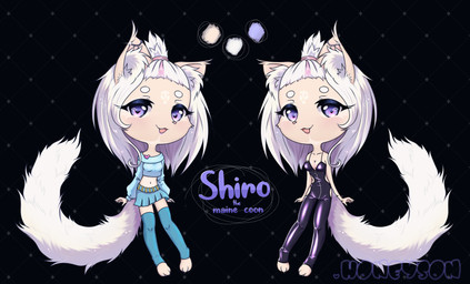 anthro chibi clothing costume female female/female fluffy fluffy_tail hair latex latex_clothing latex_skinsuit legwear purple_eyes skinsuit smile solo tail tight_clothing white_hair honeyson domestic_cat felid feline felis maine_coon mammal absurd_res hi_res