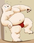 2024 anthro asian_clothing bear belly big_belly black_nose bulge clothing east_asian_clothing fundoshi japanese_clothing kemono male mammal meg_hoi moobs navel nipples one_eye_closed overweight overweight_male polar_bear red_clothing red_fundoshi red_underwear solo underwear ursine