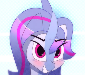female hair horn looking_at_viewer open_mouth pattern_background simple_background smile solo n0nnny hasbro my_little_pony mythology fan_character equid equine mammal mythological_creature mythological_equine unicorn 2018 2d_animation animated animated_gif frame_by_frame short_playtime