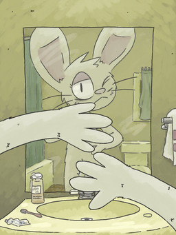 4_fingers ambiguous_gender anthro bathroom breasts brush covering covering_breasts covering_crotch covering_self detailed_background dispenser_bottle eye_bags fingers fur head_tuft looking_at_mirror looking_at_object mirror nude nude_anthro one_eye_closed pink_inner_ear pink_nose shower_curtain sink solo standing toilet toothbrush toothpaste_tube towel towel_rack tuft whiskers white_body white_fur bunnymutt lagomorph leporid mammal rabbit 2023 3:4 colored digital_media_(artwork) hi_res