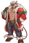 anthro biped facial_piercing holidays hooves male muscular muscular_anthro muscular_male nose_piercing nose_ring piercing ring_piercing santa_bag santa_coat simple_background solo standing white_background rabbity christmas morris_(rabbity) bovid bovine cattle mammal 2020 2:3 colored hi_res signature