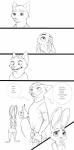 2016 absurd_res anthro black_and_white canid canine claws clothed clothing comic dialogue digital_media_(artwork) disney duo english_text female fox fur hi_res inter_schminter judy_hopps lagomorph leporid male mammal monochrome nick_wilde paws rabbit red_fox simple_background size_difference smile spintherella standing teeth text true_fox zootopia