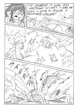 explosion female outside solo text ndnode animal_humanoid humanoid mammal mammal_humanoid pig_humanoid suid suid_humanoid suine suine_humanoid 2011 absurd_res comic english_text hi_res monochrome