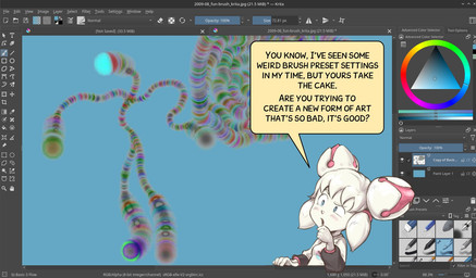 anthro art_program_in_frame breaking_the_fourth_wall clothed clothing color_wheel female hair hand_on_chin machine software solo speech_bubble text white_hair david_revoy krita_(copyright) kiki_the_cyber_squirrel android mammal robot rodent sciurid tree_squirrel 2025 digital_media_(artwork) english_text krita_(artwork)