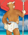 ageplay anthro beach clean_diaper clothed clothing diaper infantilism male outside public roleplay seaside solo wearing_diaper crinklemouse bovid bovine cattle mammal absurd_res hi_res