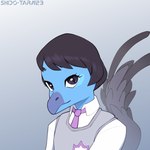 anthro blue_body blue_eyes clothed clothing dark_eyes feathered_tail feathers looking_at_viewer male school_uniform simple_background solo tail uniform conditional_dnp shido-tara goodbye_volcano_high alvin_(gvh) dinosaur dromaeosaurid prehistoric_species reptile scalie theropod velociraptor 1:1 hi_res portrait sketch